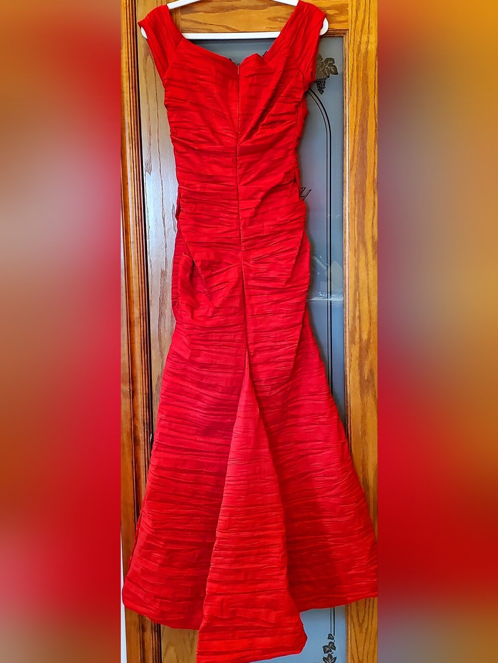 Alex Evening Womens Red Ruched Fishtail Taffeta Gown 12 Formal Wedding Holidays - Picture 12 of 13